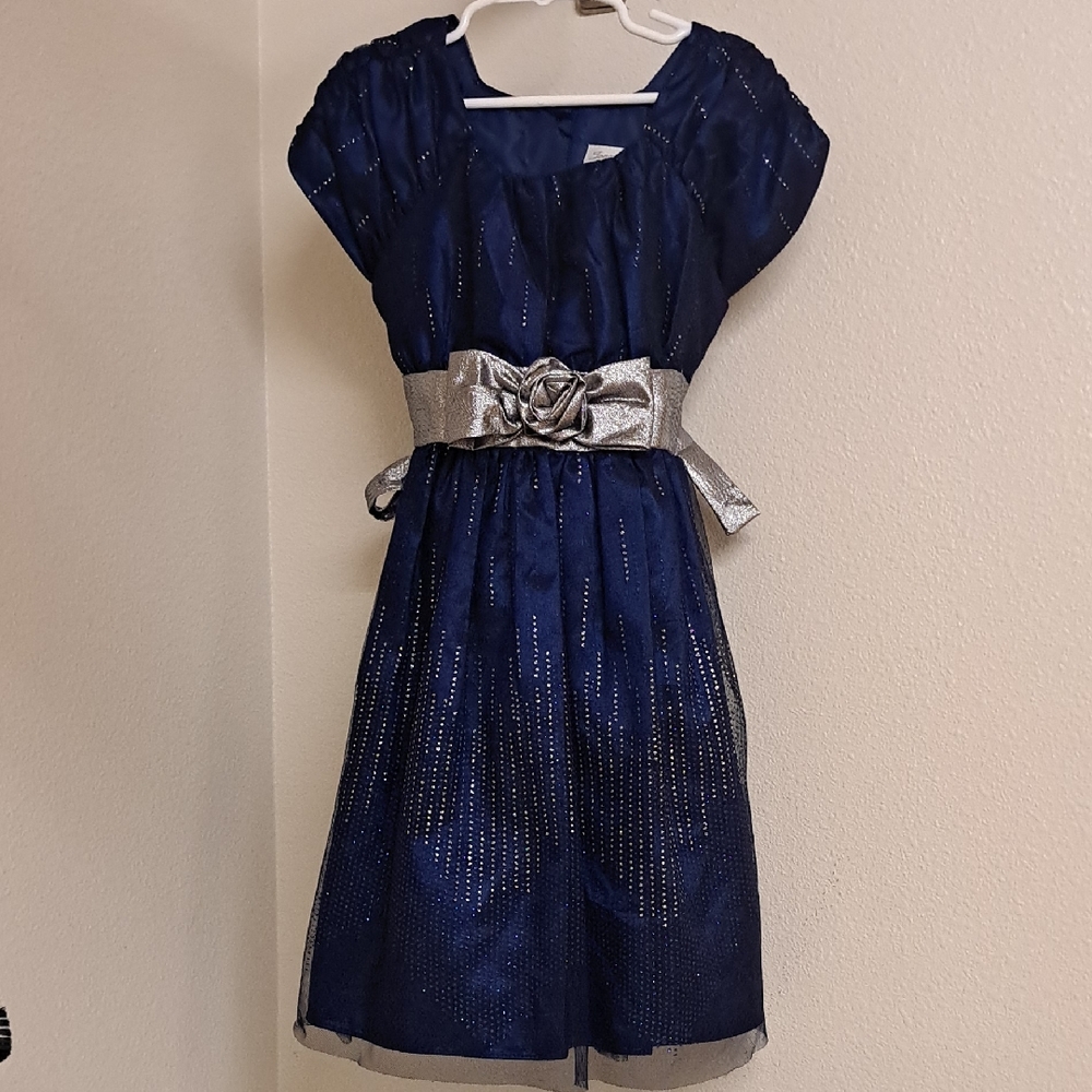 Jona Michelle Midnight Blue Dress with Metallic Belt
